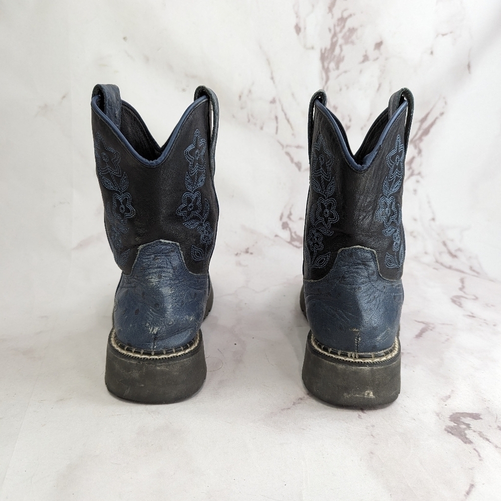 Roper Boots Womens 6 Blue Black Ostrich Leather Western Cowboy Floral - Picture 3 of 11